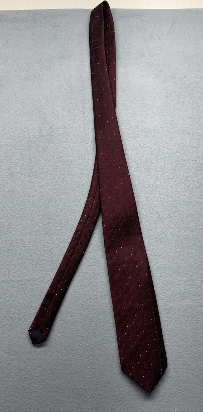 Mallory & Church London Silk Necktie Burgundy Geometric Pattern